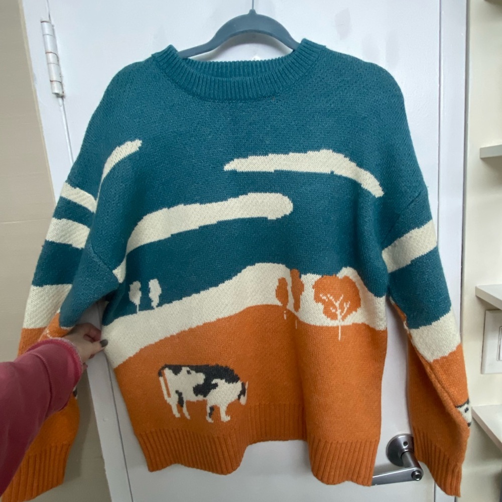Aelfric Eden Vintage Prairie Cow Pattern Sweater